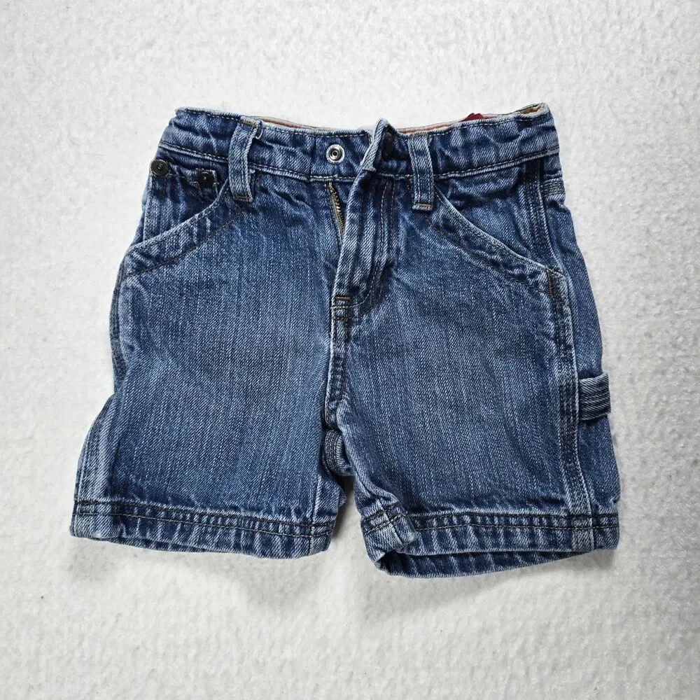 Baby Gap Carpenter Denim Jean Shorts Snap Button Close Adjustable Waist 12-18 Mo